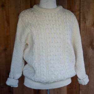 Vintage Homespun 100% Wool Ivory Cable Knitted Sweater Made in UK Woman's L